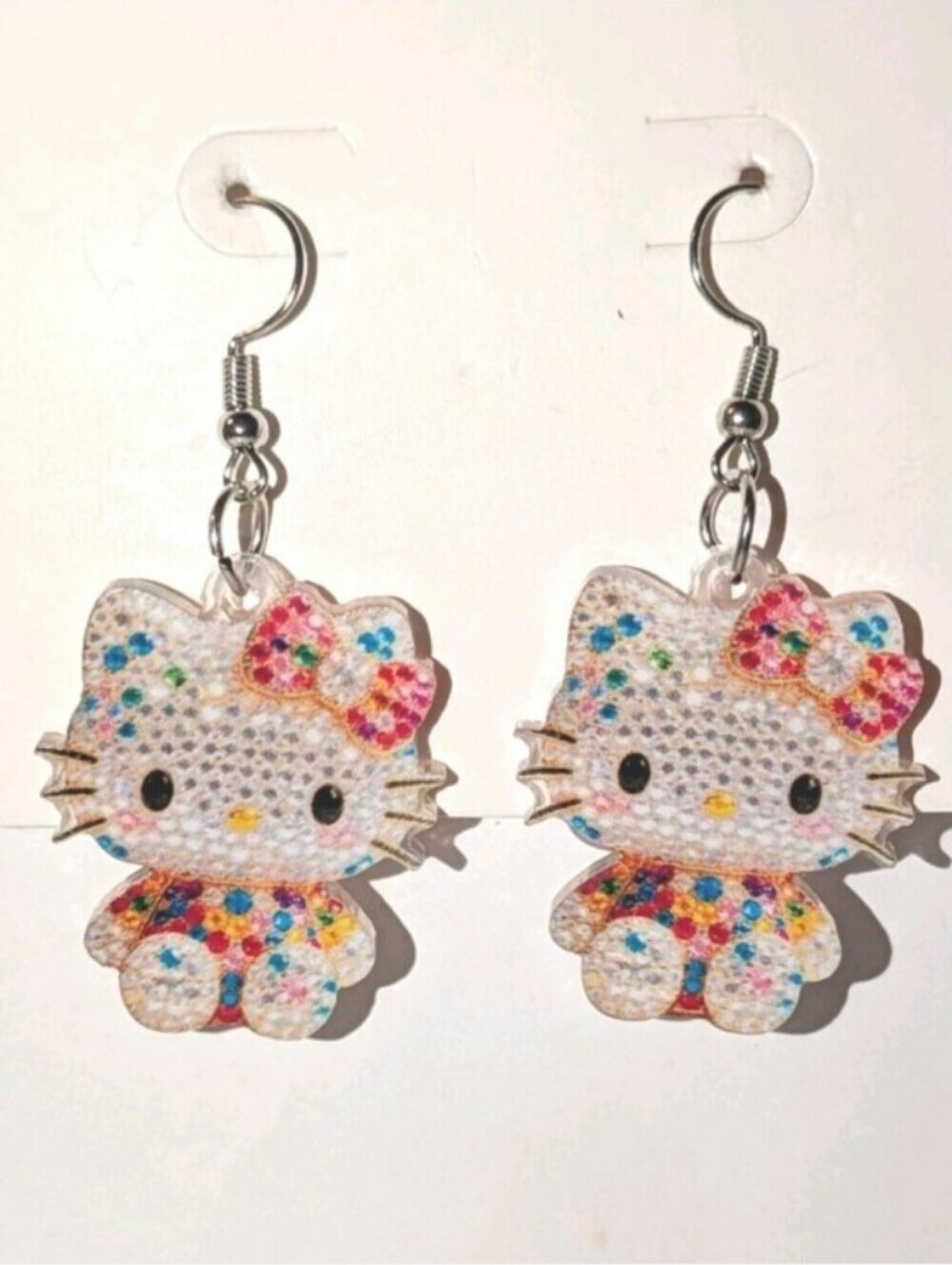 Hello Kitty Sparkle Dangle Earrings - Multicolor For Kids and Adults - Picture 6 of 7